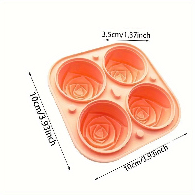 1pc 4 Grids Rose Ice Cube Mold, Multifunctional Chocolate, Jelly, Ice Cube Tray, RV Party Kitchen Refrigerator Supplies, for Bakery