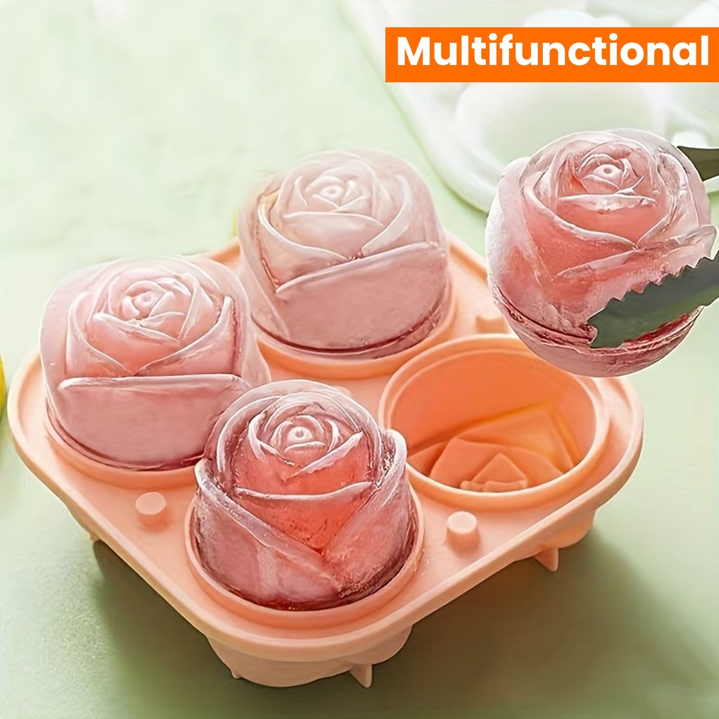 1pc 4 Grids Rose Ice Cube Mold, Multifunctional Chocolate, Jelly, Ice Cube Tray, RV Party Kitchen Refrigerator Supplies, for Bakery
