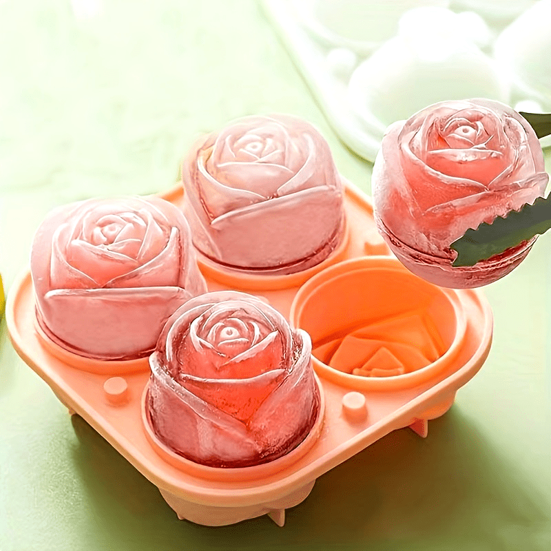 1pc 4 Grids Rose Ice Cube Mold, Multifunctional Chocolate, Jelly, Ice Cube Tray, RV Party Kitchen Refrigerator Supplies, for Bakery