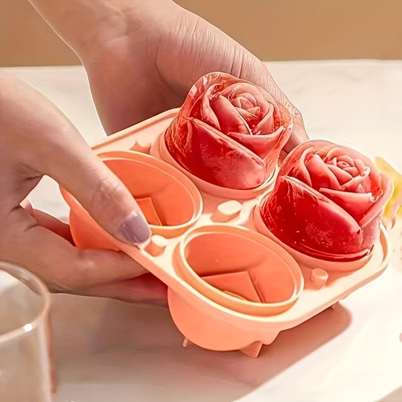 1pc 4 Grids Rose Ice Cube Mold, Multifunctional Chocolate, Jelly, Ice Cube Tray, RV Party Kitchen Refrigerator Supplies, for Bakery