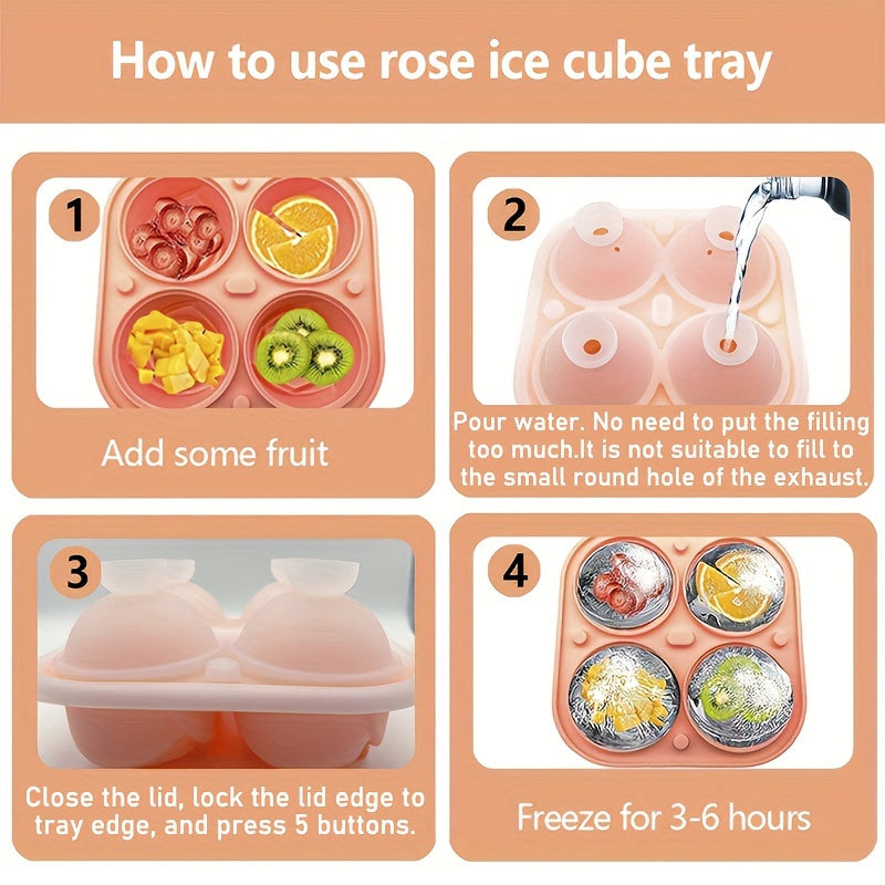 1pc 4 Grids Rose Ice Cube Mold, Multifunctional Chocolate, Jelly, Ice Cube Tray, RV Party Kitchen Refrigerator Supplies, for Bakery