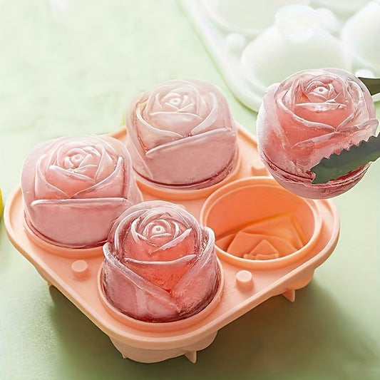 1pc 4 Grids Rose Ice Cube Mold, Multifunctional Chocolate, Jelly, Ice Cube Tray, RV Party Kitchen Refrigerator Supplies, for Bakery