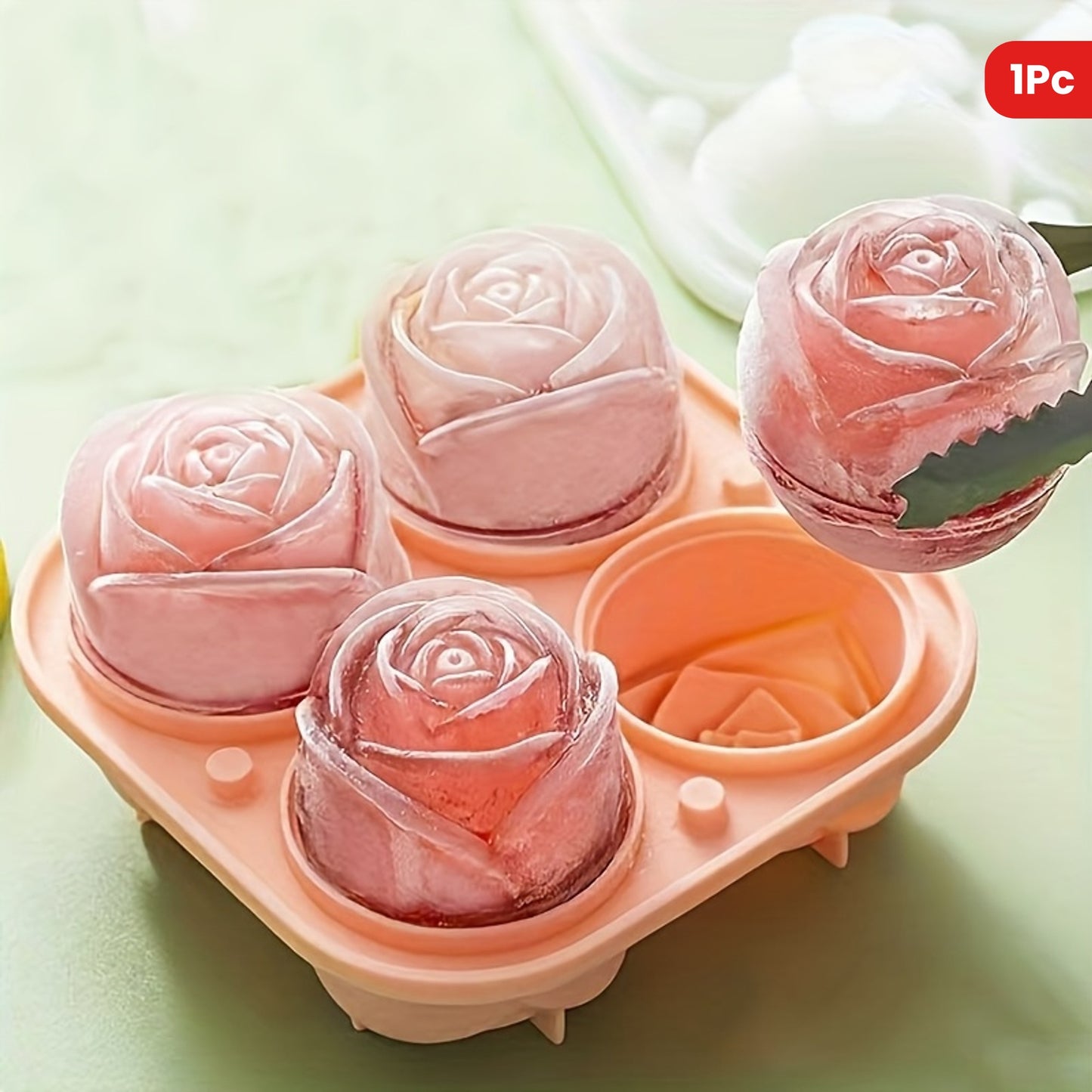 1pc 4 Grids Rose Ice Cube Mold, Multifunctional Chocolate, Jelly, Ice Cube Tray, RV Party Kitchen Refrigerator Supplies, for Bakery