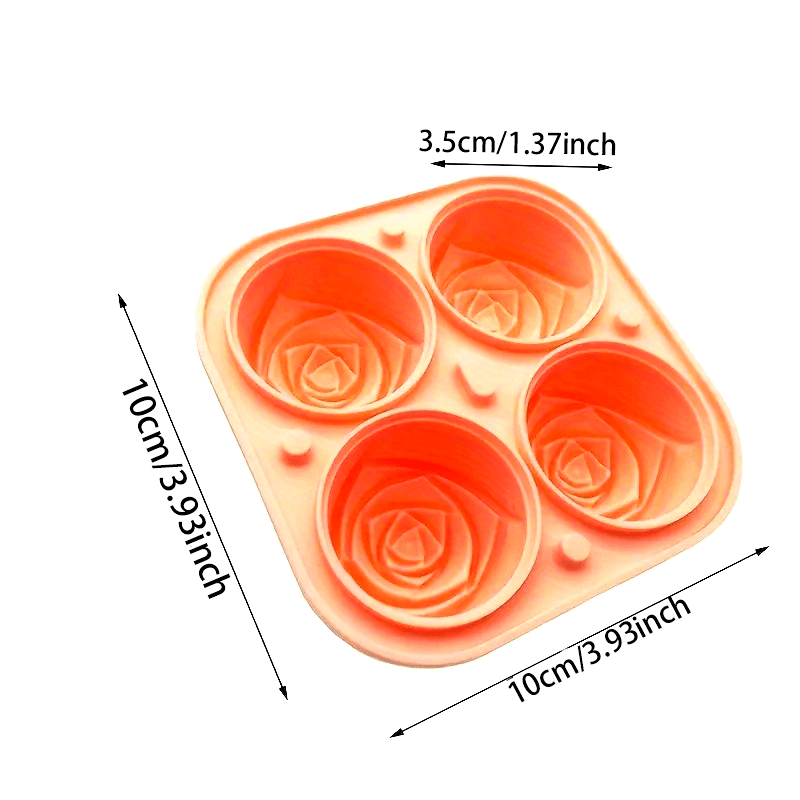 1pc 4 Grids Rose Ice Cube Mold, Multifunctional Chocolate, Jelly, Ice Cube Tray, RV Party Kitchen Refrigerator Supplies, for Bakery