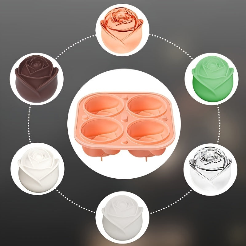 1pc 4 Grids Rose Ice Cube Mold, Multifunctional Chocolate, Jelly, Ice Cube Tray, RV Party Kitchen Refrigerator Supplies, for Bakery